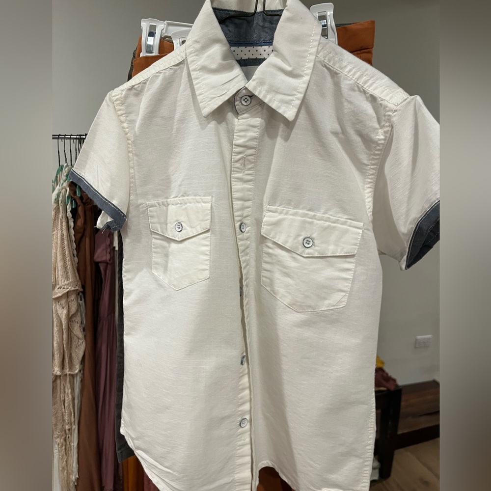 Paper denim & cloth button down, white, shortsleeved, 5t